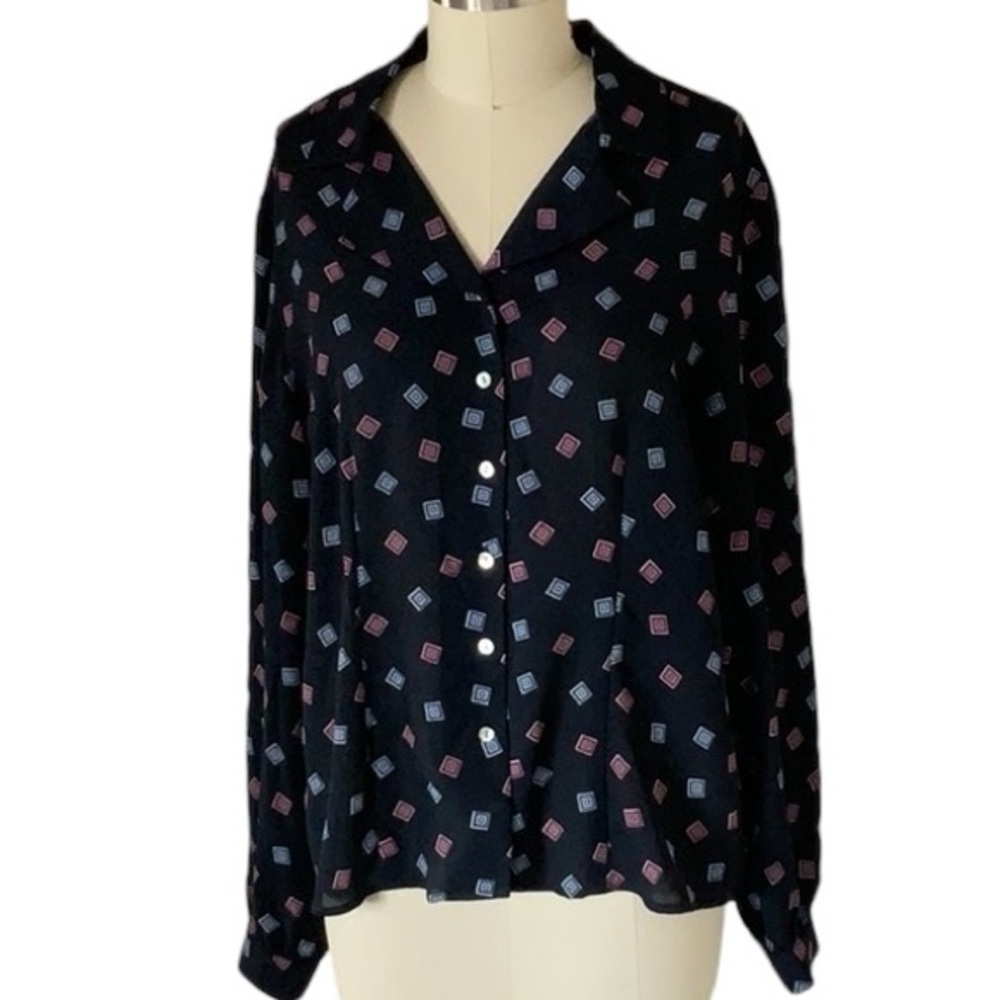 Liz Claiborne Crepe Expectations navy w/square dots, Sz 14